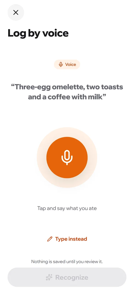 Log a meal in seconds, without typing